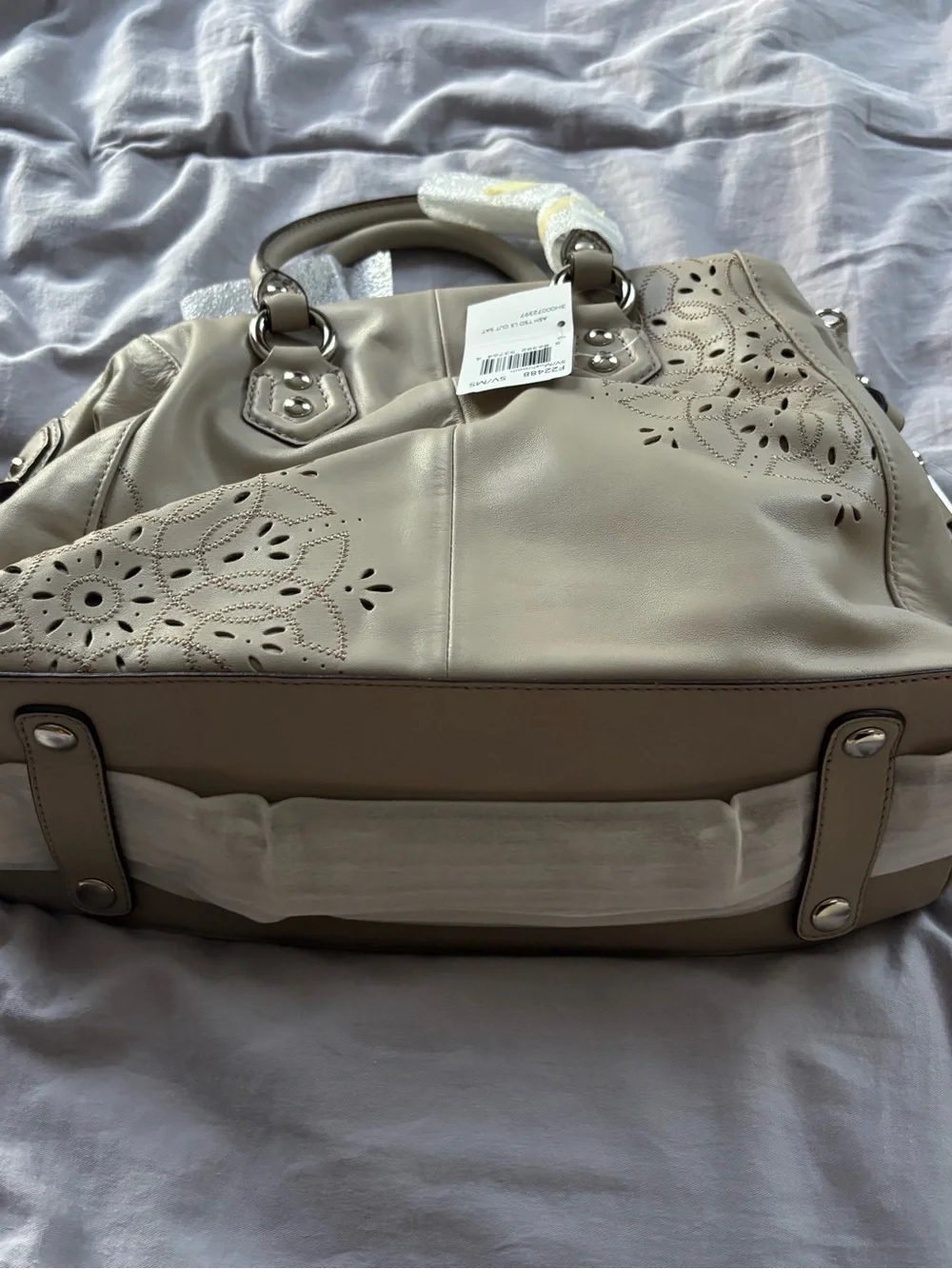 Coach Ashley Leather Satchel Handbag with Cut-out Floral design